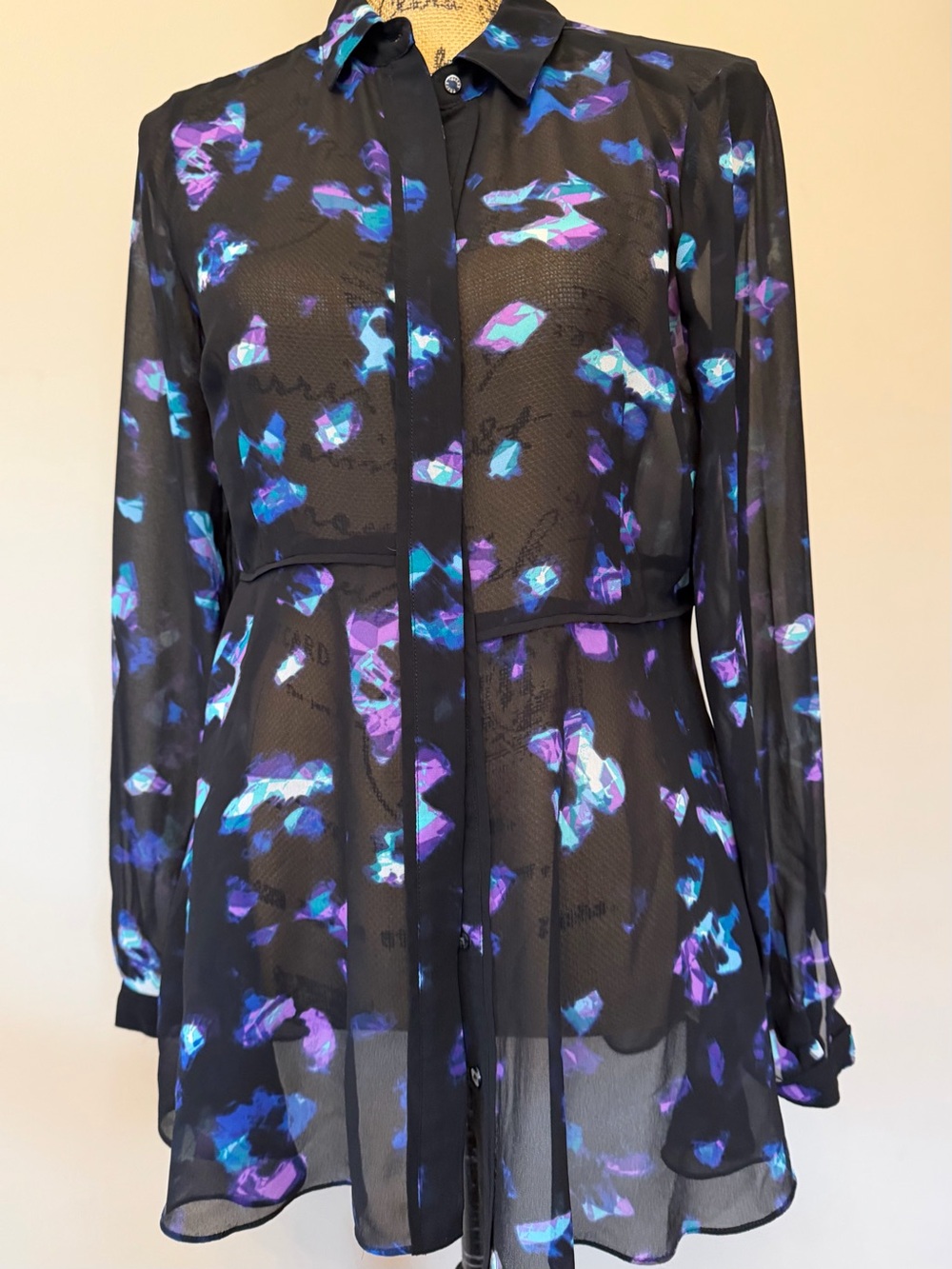 ELLEN TRACEY ladies sheer floral button up blouse VVGUC++ size small - Picture 2 of 14